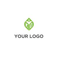 KO monogram with leaf logo design ideas, creative initial letter logo with natural green leaves vector