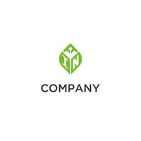 IN monogram with leaf logo design ideas, creative initial letter logo with natural green leaves vector