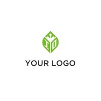 IO monogram with leaf logo design ideas, creative initial letter logo with natural green leaves vector