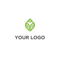 OO monogram with leaf logo design ideas, creative initial letter logo with natural green leaves vector