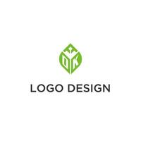 OK monogram with leaf logo design ideas, creative initial letter logo with natural green leaves vector