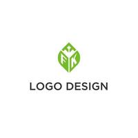 FK monogram with leaf logo design ideas, creative initial letter logo with natural green leaves vector