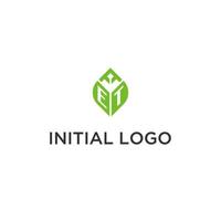 ET monogram with leaf logo design ideas, creative initial letter logo with natural green leaves vector