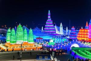 HARBIN, CHINA - JAN 2, 2019-Harbin International Ice and Snow Sculpture Festival is an annual winter festival that takes place in Harbin. It is the world largest ice and snow festival. photo