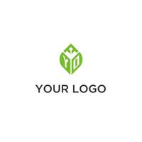 YO monogram with leaf logo design ideas, creative initial letter logo with natural green leaves vector