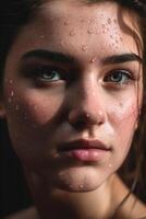 Young woman with water drops on her face photo
