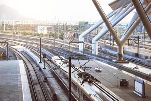 Highspeed train and raiway at train terminal photo