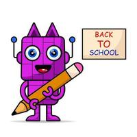 cute robot design carrying a big pencil to go back to school vector