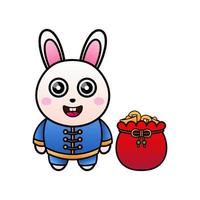 cute bunny with a bag full of gold. With the feel of Chinese new year vector