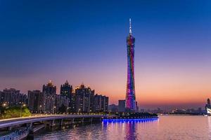 GUANGHZOU, CHINA - APRIL 02, 2017-Guangzhou Tower or Canton tower, formally Guangzhou TV Astronomical and Sightseeing Tower is a 595.7 metres tall multi-purpose observation tower in Guangzhou. photo
