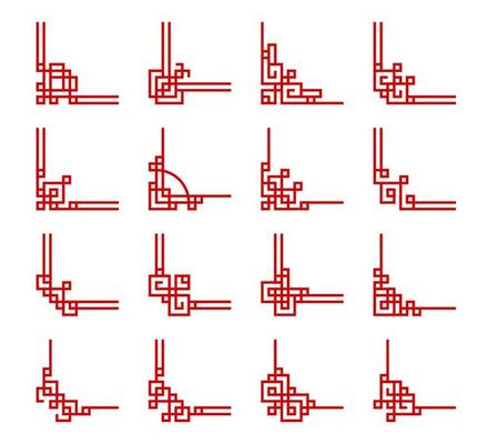 Chinese red frames corners, dividers of luck knot