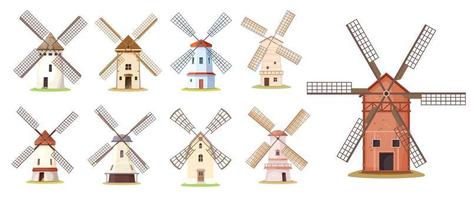 Cartoon wind mill buildings or windmill farm vector