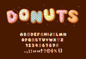 Donut font type, cartoon alphabet typeface letters vector