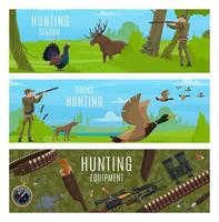 Hunting sport equipment, animals, hunter and dog vector