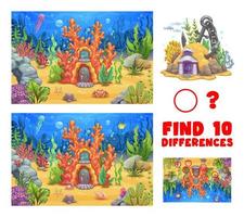 Find ten differences on underwater landscape game vector