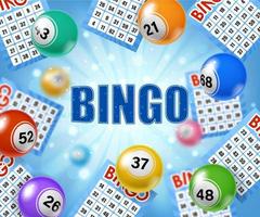 Bingo lottery tickets and flying balls background vector