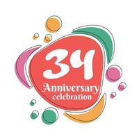 34th anniversary celebration logo colorful design with bubbles on white background abstract vector illustration