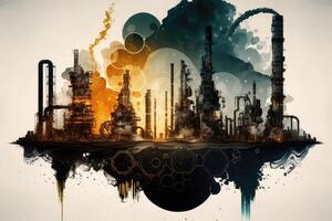 Conceptual graphic design of future energy and manufacturing sectors. An oil, gas, and petrochemical artwork. photo