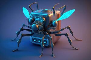3D mosquito robot for medical glow in the dark background photo
