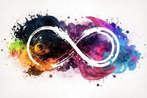 Symbol infinity in watercolor painting. 8 splash colorful background. photo