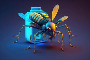 ai generado 3d mosquito robot para médico resplandor en el oscuro antecedentes foto