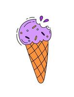 Ice cream cone doodle Vector color illustration isolated on white background