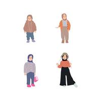 vector illustration of a set of young muslim women children