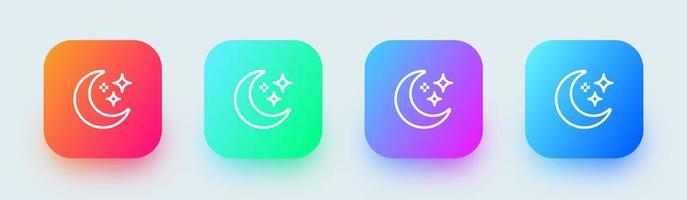 Moon line icon in square gradient colors. Crescent signs vector illustration.