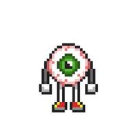 eyeball with hand and foot in pixel art style vector