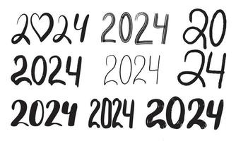 Big Set of 2024 logo text design. 2024 number hand drawn symbol vector