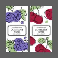 CHERRY AND GRAPE Label Templates Vintage Sketch Vector Set