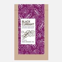 BLACK CURRANT TEA Packaging With Berries Purple Background vector