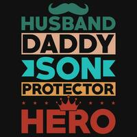 marido papi hijo protector héroe tipográfico camiseta diseño vector