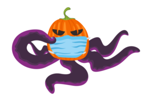 Halloween kürbisköpfig lila Tintenfisch mit ein medizinisch Maske png