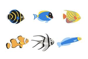 Hand drawn tropic fish set. Cartoon vector characters. Kids illustration