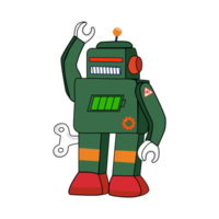 Flat icon design retro green robot isolated on white background illustration png