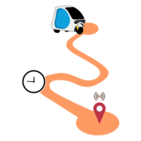 a 3 roda carros em uma estrada com geo localização sinais. png