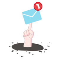 A Hand  pressing an email notification icon with one e-mail message. png