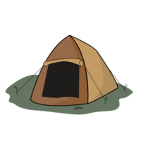 Cartoon. Camping travel tent on grass. brown color png