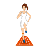 Character young woman runing on a track, design flat style. png