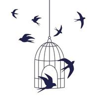 freedom concept with birds and cage vector