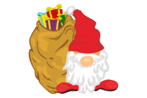 adorable Noël gnome avec une empiler de cadeau des boites dans une sac png