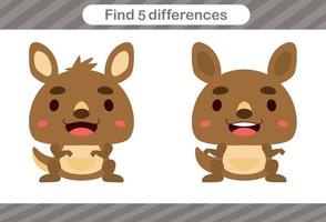 Find five differences of animal Education game for kids vector