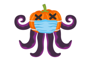 Halloween Pumpkin-Headed Purple Octopus Using a Medical Mask png