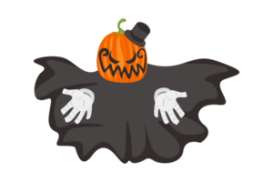 Halloween Pumpkin Headed Monster Wears Black Cloak png