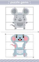puzzle of cute animal jigsaw game for kids education worksheet game vector