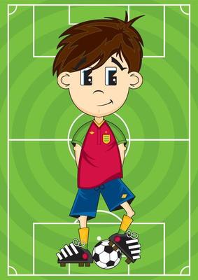 Cute Cartoon Football Soccer Player on Pitch - Sports Illustration