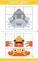 puzzle of cute animal jigsaw game for kids education worksheet game vector