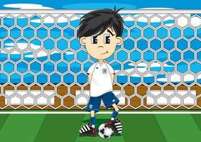 Cute Cartoon England Football Soccer Player on Pitch - Sports Illustration vector