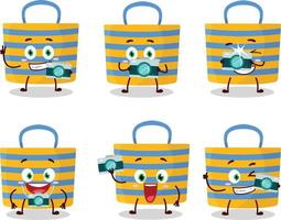 Photographer profession emoticon with beach bag cartoon character vector